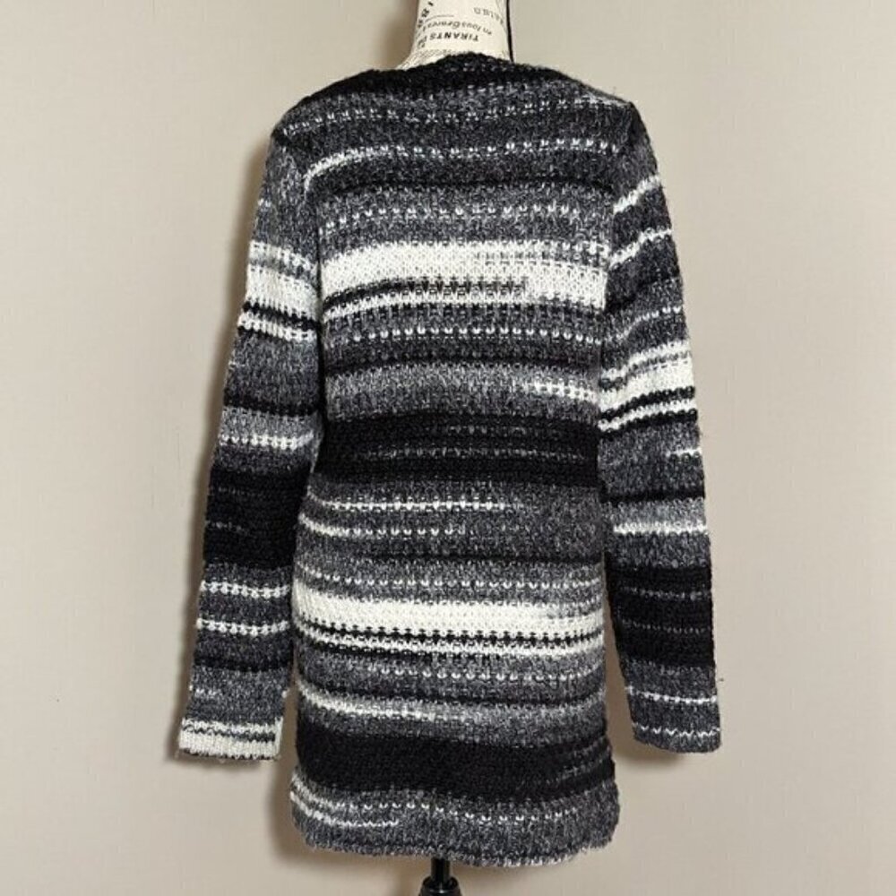 Elsamanda Black Gray White Women's Striped Wool Blend Sweater M - Picture 4 of 7